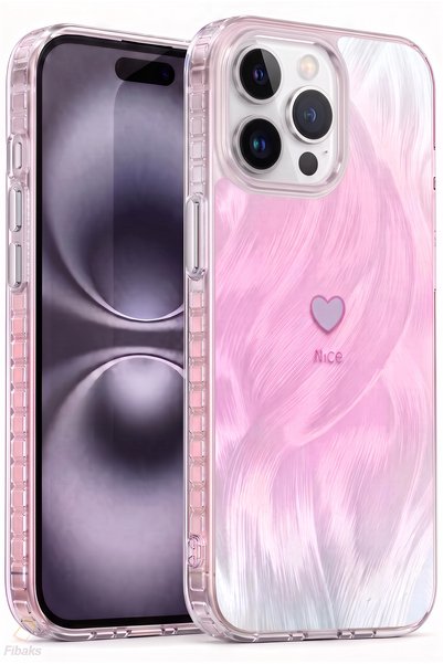Fibaks iPhone 14 Pro Max / 15 Pro Max Kılıf Hologramlı Pembe Işıltı Minik Kal...