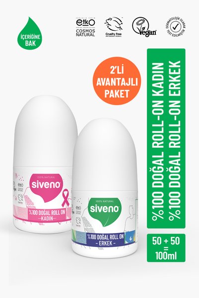 Siveno %100 Doğal Roll-on Kadın + Erkek Deodorant Ter Kokusu Önleyici Leke Bı...
