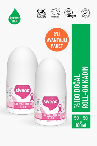 Siveno %100 Doğal Roll-On Kadın Deodorant Ter Kokusu Önleyici Bitkisel Leke B...