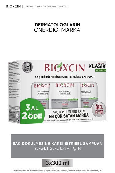 Bioxcin Klasik Yağlı Saçlar İçin Şampuan 3 x 300 Ml - Yağlı Saçlar ve Saç Dök...