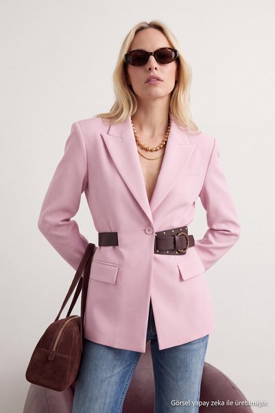 TRENDYOLMİLLA Pembe Kendinden Kemerli Blazer Ceket TWOSS26BC00040