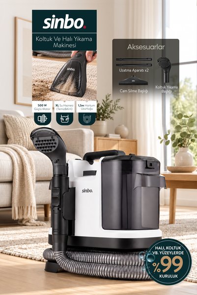 Sinbo SCC-7610 Koltuk Halı ve Oto Döşeme Yıkama Makinesi 500W Çift Hazneli Leke Temizleyici