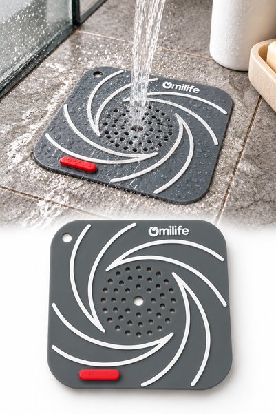 omilife Gri Süzgeçli Silikon Lavabo Gider Kapağı Koku Önleyici Banyo Mutfak 1...