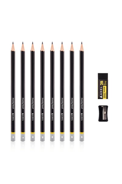 Adel Graduated Pencil Set, Hb, B, 2B, 3B, 4B, 5B, 6B, 8B, - Pencil Sharpener ...