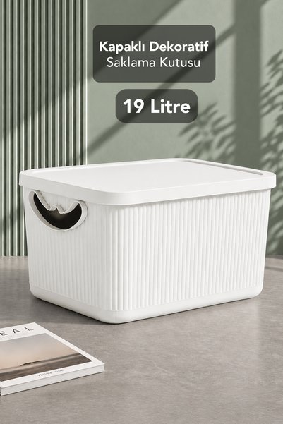 Meleni Home 19Lt Storage Box with Lid - Multi-Purpose Decorative Organizer Cl...