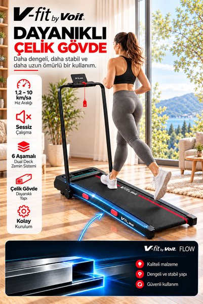Voit Flow Katlanabilir Koşu Bandı 15 Kademe Otomatik Eğim Bluetooth 2 HP Brus...
