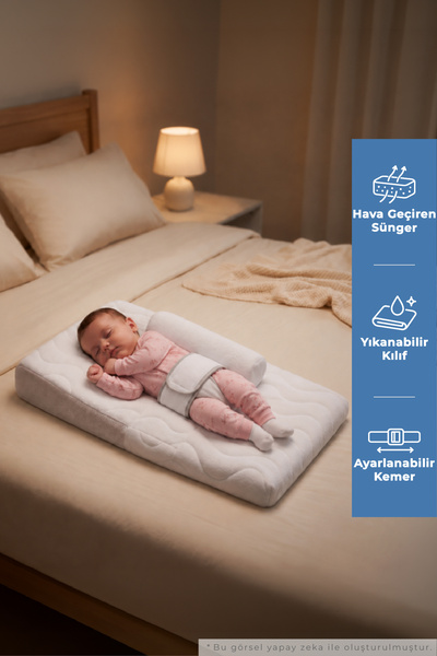 Babyjem Kemerli Bebek Reflü Yatağı Yastığı Beyaz