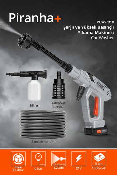 Piranha Pcw-7918 Şarjlı ve Yüksek Basınçlı Araba Yıkama Makinesi