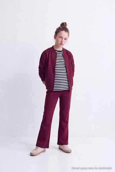 TRENDYOLKIDS Burgundy Interlock Soft Touch Knitted Girls' Sweatpants Tkdaw27E...