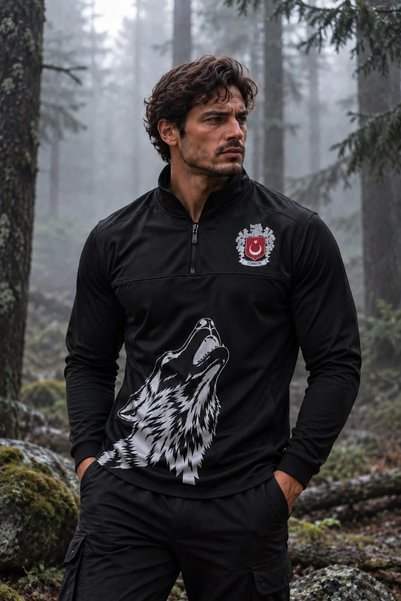 CLAW UP WORK Bozkurt Temalı Pvc Türkiye Arma Siyah Sweatshirt