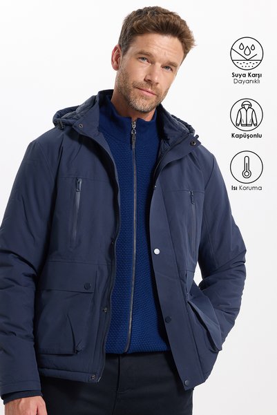 Tudors Men's Relax Fit Comfortable Cut Stand Collar Pocket Detachable Hood Zi...