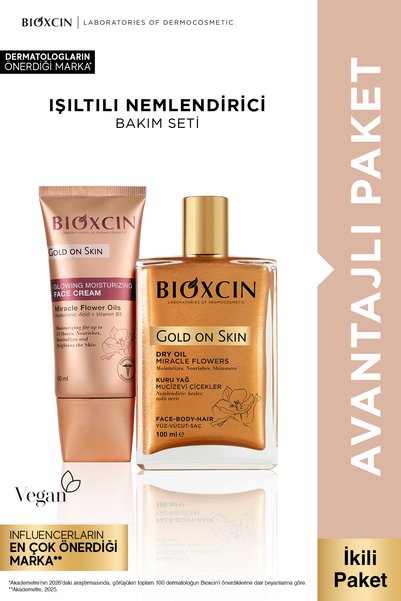 Bioxcin Gold On Skin Işıltılı Yüz Kremi 50 Ml + Altın Parıltılı Simli Kuru Ya...
