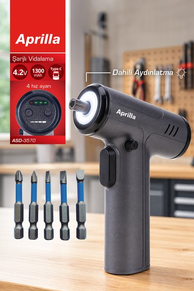 Aprilla ASD-3570 Şarjlı Vidalama | 4 Hız Ayarı | LED Aydınlatmalı | USB-C Şarjlı