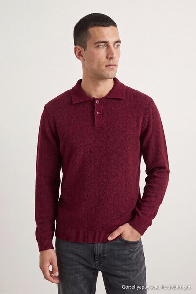 TRENDYOL MAN Bordo Regular Polo Yaka Dokulu Kazak TMNAW25KZ00078