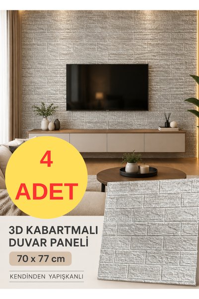 Renkli Duvarlar 4 ADET 70x77cm Çizgili Krem Gri Kendinden Yapışkanlı Dekorati...