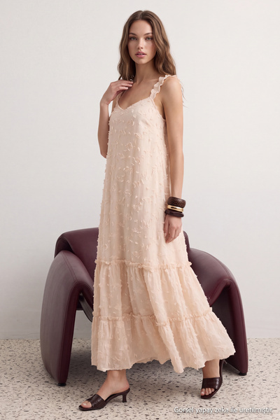 Trendyol Collection Stone Embossed Chiffon Fabric A-Line/A-Line Bell Form Max...