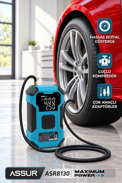 ASSUR 12.000 mAh Taşıma Çantalı Oto Kompresör| Hava Kompresörü | Powerbank | ...