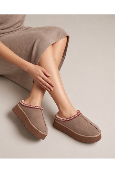DGN Helen women's fur-lined thick sole slippers