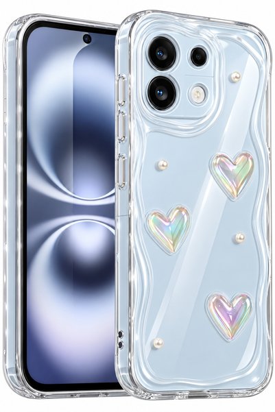 Fibaks Redmi Note 13 Pro 5G Kılıf 3D Kalpli İnci Tasarımlı Desenli Kamera Kor...