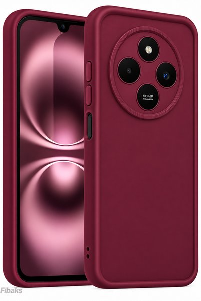 Fibaks Redmi 14C Kılıf Kamera Korumalı Yumuşak Dokulu Darbe Emici Bordo Silik...