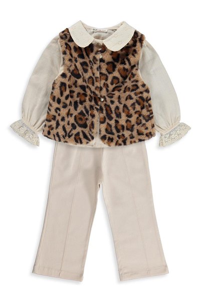 Civil Girls Leopard Print Set for 2-5 Years - Beige