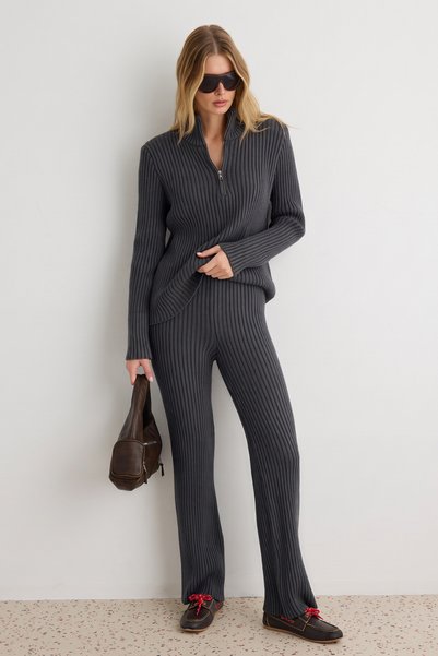 Trendyol Collection More Sustainable Anthracite Soft Textured Ribbed High Nec...