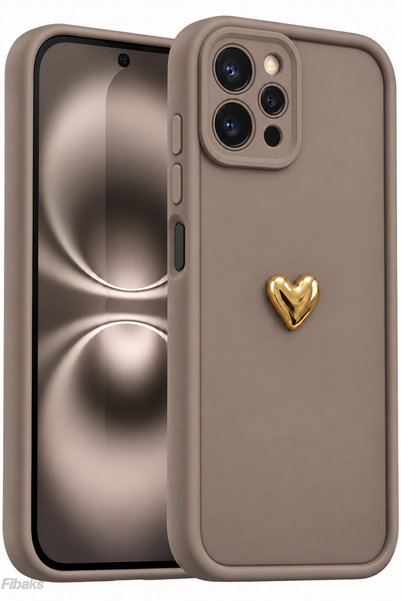 Fibaks Redmi 12 Kılıf 3D Kalp Tasarımlı Kahverengi Desenli Yumuşak Kamera Kor...