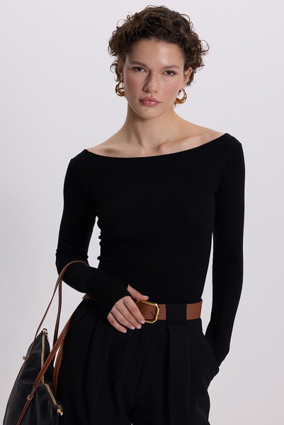 Tudors Kadın Slim Fit Dar Kesim Yuvarlak Yaka Standart Omuz Oturtmalı Uzun Ko...