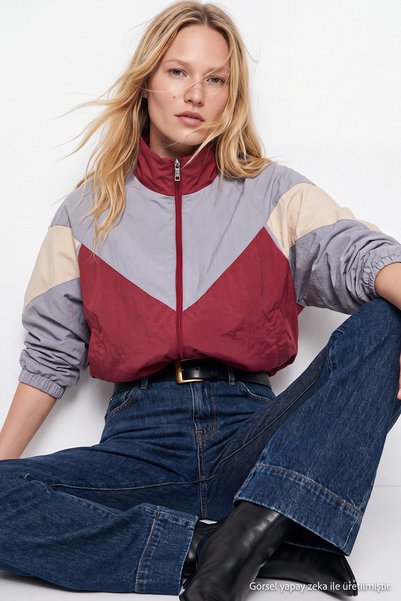 Trendyol Collection Burgundy Oversize Molded Color Block Summer Thin Coat Two...