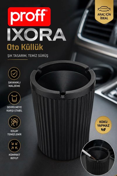 Proff Ixora Oto Küllük Araç İçi Bardaklık Uyumlu Koku Yapmaz Yanmaz Küllük Siyah