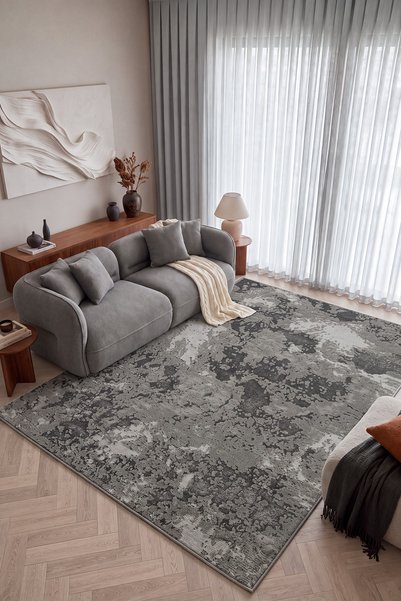 Cool Halı Moment Gri Salon Halısı Modern İnce Abstract Soyut Desenli Kabartmalı Oturma Odası Ev Oda Halısı