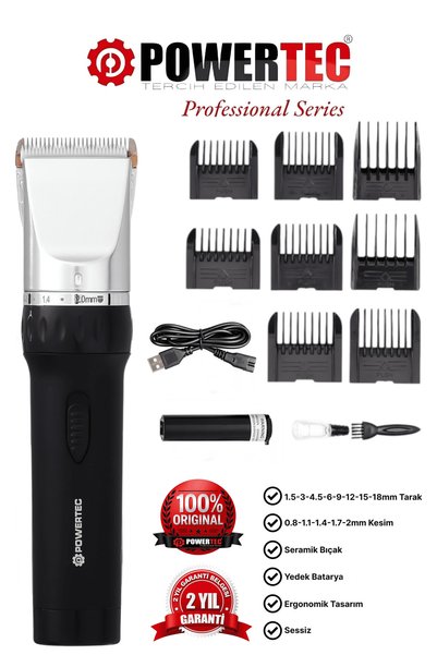 POWERTEC TR-800 Profesyonel Şarjlı Çift Bataryalı Saç Sakal Tıraş Makinesi