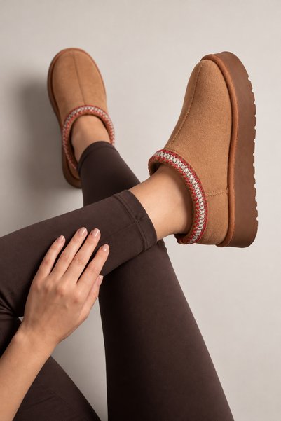 DGN Helen women's fur-lined thick sole slippers
