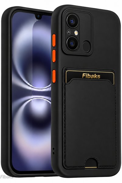 Fibaks Redmi 12C Case with Camera Protection, Card Holder, Wallet, Red Button...