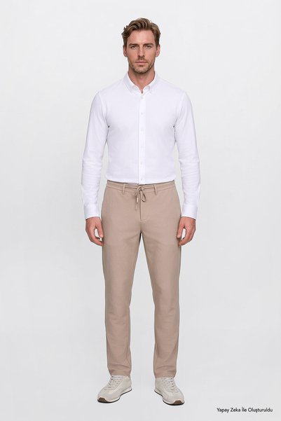 AC&Co / Altınyıldız Classics Erkek Bej Slim Fit Dar Kesim Beli Bağlamalı Yan ...