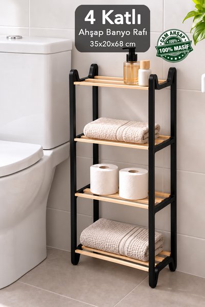 Meleni Home 4 Bölmeli Banyo Düzenleyici - Ahşap Kolay Kurulum Organizer Banyo...