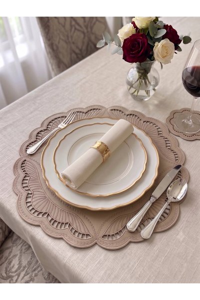 GenelTedarik Leather Ranner Presentation Set American Service Beige 12 Pieces