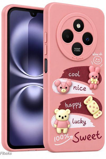 Fibaks Redmi 14C Case Pink Rabbit Design Patterned Soft Silicone Cover with C...