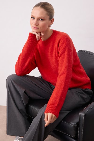 Trendyol Collection Wardrobe Essentials Red Alpaca Wool Blended Premium Yarn ...