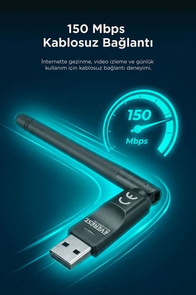 Everest EWN-212 150Mbps 2.4GHz 2dBi MT7601 Chipset Wifi Usb Kablosuz Adaptör
