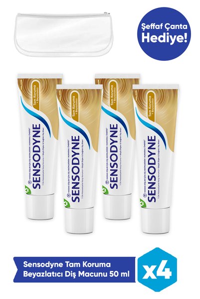 Sensodyne Tam Koruma Beyazlatıcı Diş Macunu x4 + Hediye Şeffaf Çanta