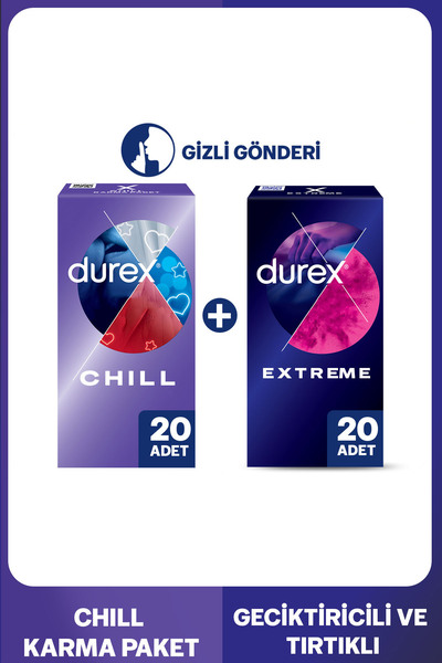 Durex Chill Karma Prezervatif 20li+ Durex Extreme Geciktiricili & Tırtıklı Pr...