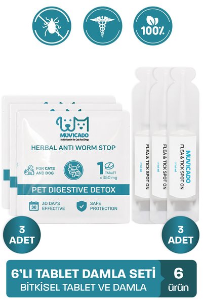 muvicado Kedi Köpek İç Dış Anti Parazit Hap Yutturma Aparatı 4 Adet Tablet + ...