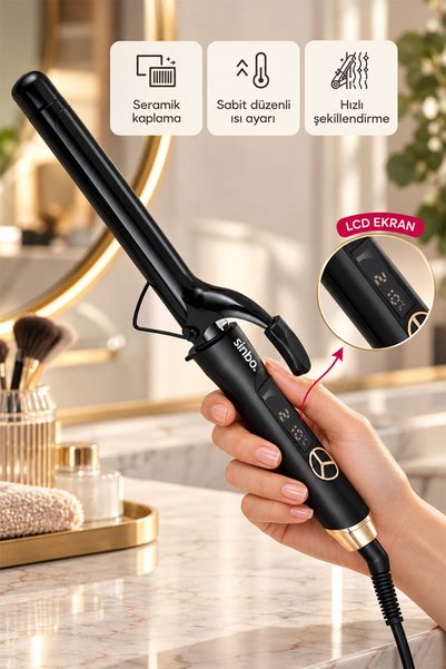 Sinbo SHD-1711 Seramik Kaplamalı Dijital Saç Maşası 25 mm LCD Ekran 100-210 D...
