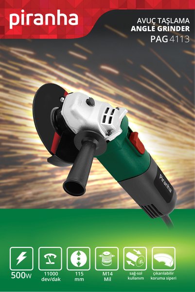Piranha PAG 4113 Avuç Taşlama Makinesi 500W 115mm
