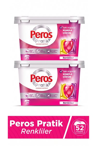 Peros Pratik Matik Çamaşır Deterjanı Kapsülü - Tableti 52 Adet Renkliler (2PK...