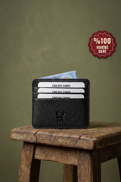 Modica Men's Black Card Holder Mini Genuine Leather Slim Gift Boxed Card Hold...