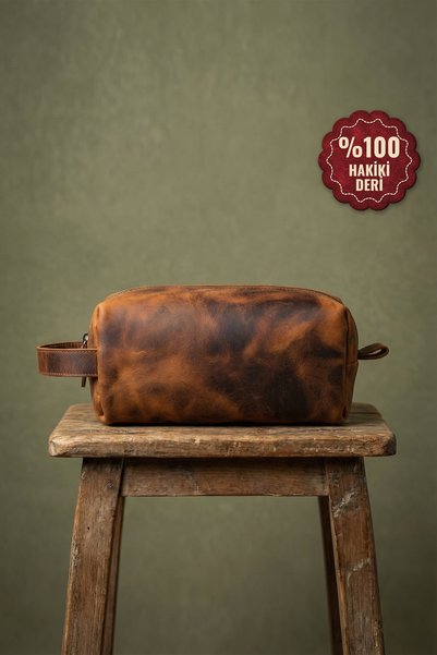 Modica Parthenon - Real Leather Zippered Handbag - Dopp Kit - Travel Makeup Bag