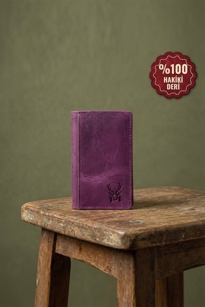 Modica Orsa – Genuine Leather Minimalist Card Holder Purple Women's Slim Wall...