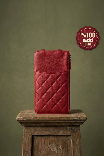 Modica Kratya - Genuine Leather Zippered Women's Red Shoulder Bag with Phone ...